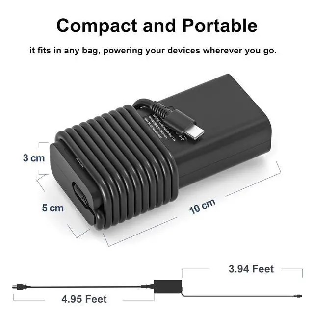 Alt view image 5 of 6 - 65W USB-C Laptop Charger for Dell Latitude Chromebook XPS 2-in-1 Series | USB-C AC Adapter for Dell 3120 3189 3190 3310 3330 3340 3390 3510 3520 3550 5300 5330 5410 5430 5530 7275 7390 7400 7420