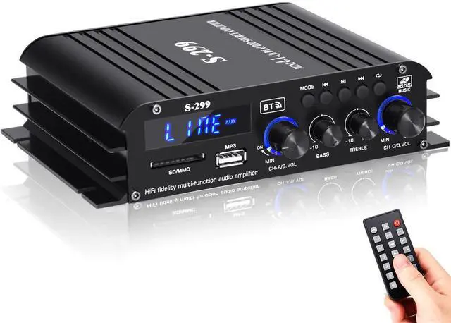 Main image of S299 Max 800W Bluetooth Home Audio Amplifier, RMS 40Wx4 4.1CH Bluetooth | Power Amplifier with Active Subwoofer, Sound Audio System w/AUX, Headphone Jack, USB, SD, Remote Control