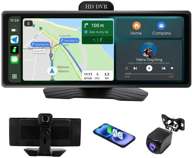 Main image of 10.26" Wireless CarPlay Screen for Car with 1080P Dash Cam & Backup Camera, Portable Car Stereo, Wireless Android Auto, FM/AUX Audio, GPS Navigation, Voice Control, 64GB Card Included