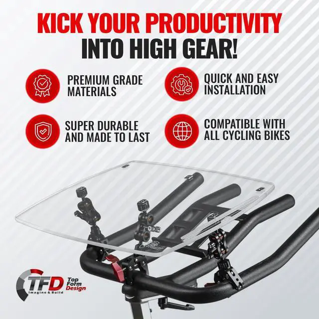 Alt view image 3 of 6 - Universal Acrylic Laptop Tray for Exercise Bikes | Adjustable holder for laptop, books and more; universal bike tray and exercise workstation