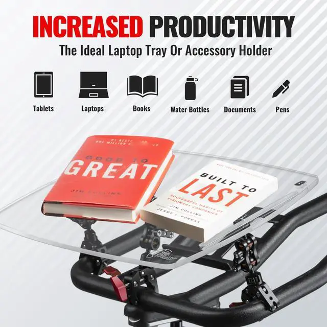 Alt view image 5 of 6 - Universal Acrylic Laptop Tray for Exercise Bikes | Adjustable holder for laptop, books and more; universal bike tray and exercise workstation
