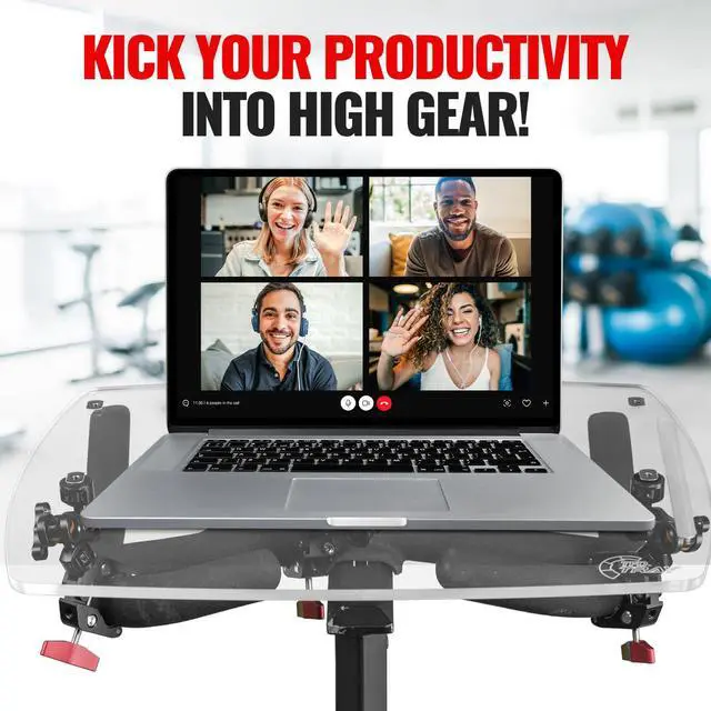 Alt view image 6 of 6 - Universal Acrylic Laptop Tray for Exercise Bikes | Adjustable holder for laptop, books and more; universal bike tray and exercise workstation