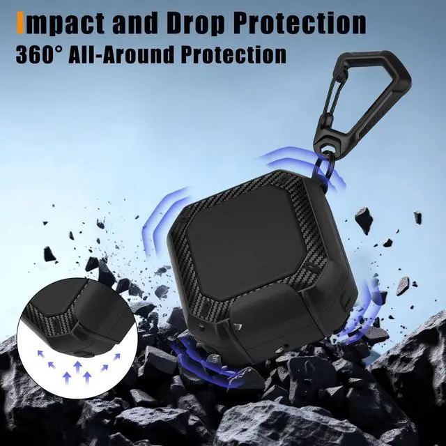 Alt view image 2 of 6 - Compatible with Samsung Galaxy Buds 4 Pro Case/Galaxy Buds 4 Case, Carbon Fiber Texture Design Cover with Phone Stand, Black