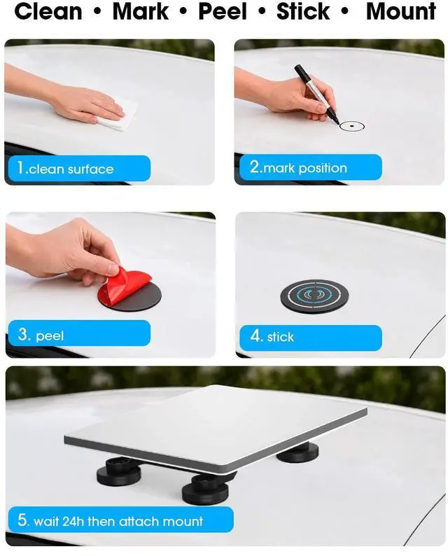 Alt view image 6 of 6 - 5-Pack Adhesive Magnetic Mount Plates for Starlink Mini & Gen 3 Magnetic Mounts, Magnetic Base Pads for Car Truck SUV Aluminum/Glass Cab Roof, Peel-and-Stick Non-Magnetic Roof Mounting Helper