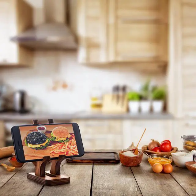 Alt view image 5 of 6 - Rostmary Wooden Cell Phone Holder Tablet Stand for Desktop Ideal for iPhone, iPad, Samsung, Tablet PCs, eReaders, Artwork, Make-up Mirror, Photo Frame Stand Lightweight Docking Station