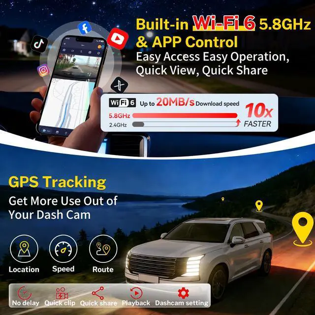 Alt view image 6 of 6 - Front 4K Dash Cam fit for 2026 Hyundai Palisade & Palisade Hybrid | (Has Auto-Dimming),OEM Look,Camera 2160P Video HDR,Built-in 5.8G WiFi& APP,GPS,Plug&Play,G-Sensor,Easy to Install