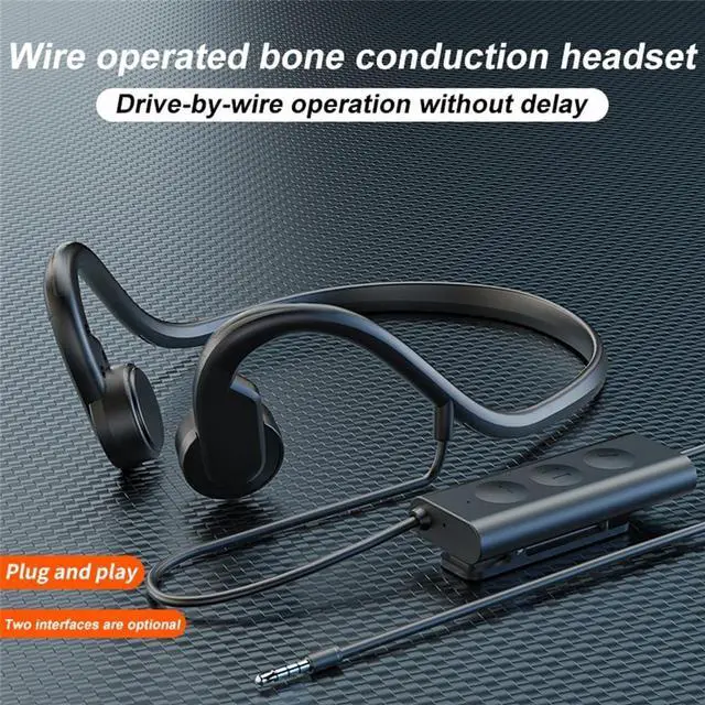 Alt view image 2 of 6 - Wired Bone Conduction Bluetooth Headphones with 3.5Mm/Typec Wires,Open-Ear Bluetooth 5.3 Headphones with Microphone, IPX4 Waterproof Earphones for Cycling Workout Hiking