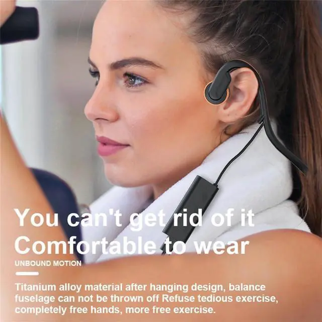 Alt view image 3 of 6 - Wired Bone Conduction Bluetooth Headphones with 3.5Mm/Typec Wires,Open-Ear Bluetooth 5.3 Headphones with Microphone, IPX4 Waterproof Earphones for Cycling Workout Hiking