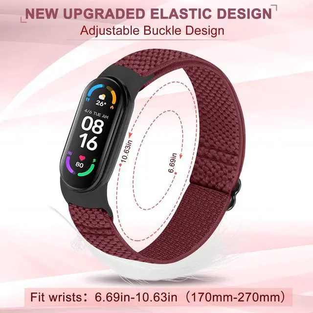 Alt view image 4 of 6 - 5 Pack Solo Loop Nylon Band Compatible With Xiaomi Mi Band 7 6 5 4 3/Amazfit Band 5 Straps, Adjustable Breathable Comfortable Elastic Sport Replacement Strap for Women Men