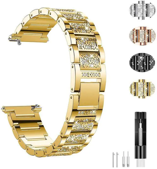 Main image of Jewelry Bling Bands Compatible with Fitbit Versa, Diamond Rhinestone Bracelet Metal Strap Replacement for Women (Gold)
