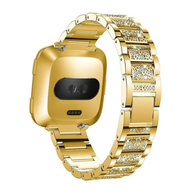 Alt view image 2 of 5 - Jewelry Bling Bands Compatible with Fitbit Versa, Diamond Rhinestone Bracelet Metal Strap Replacement for Women (Gold)