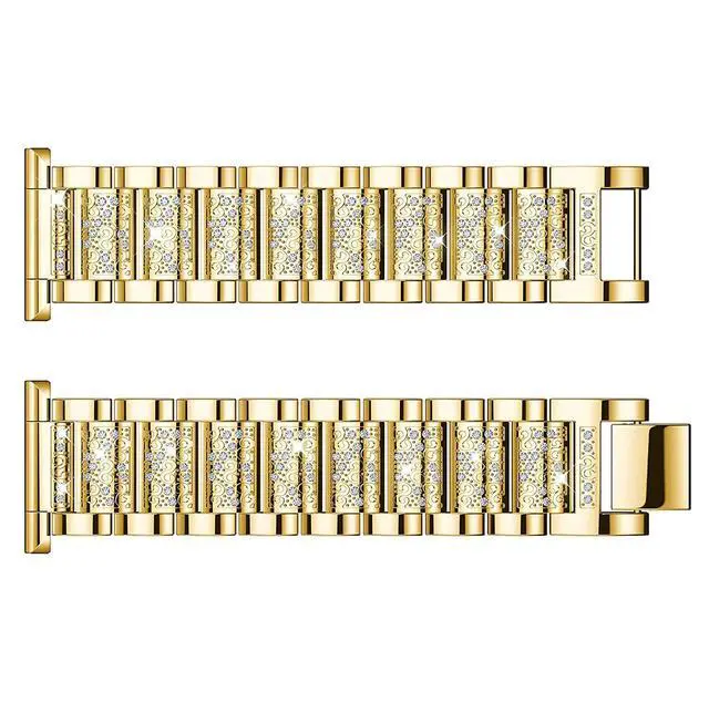 Alt view image 3 of 5 - Jewelry Bling Bands Compatible with Fitbit Versa, Diamond Rhinestone Bracelet Metal Strap Replacement for Women (Gold)