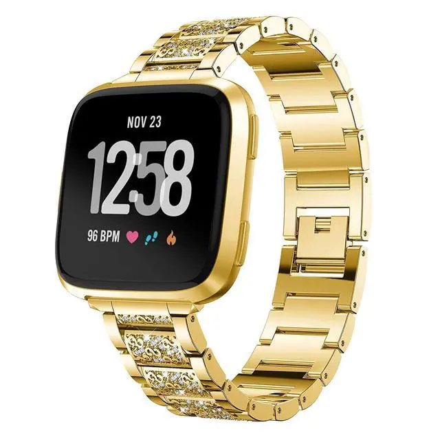 Alt view image 5 of 5 - Jewelry Bling Bands Compatible with Fitbit Versa, Diamond Rhinestone Bracelet Metal Strap Replacement for Women (Gold)