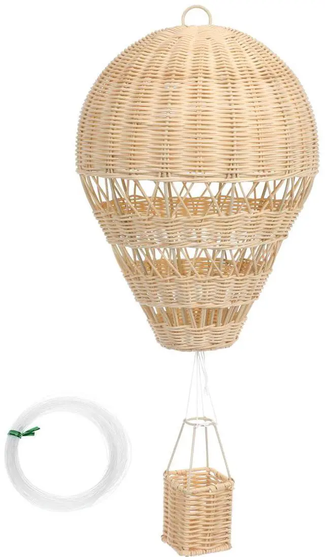 Main image of Natural Rattan Woven Hot Air Balloon Decor 13.38X9.84X2.36In Hanging Nursery Wall Art Kids Room Photo Prop Home Decorative Supply
