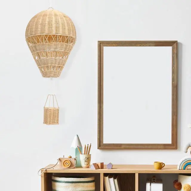 Alt view image 2 of 6 - Natural Rattan Woven Hot Air Balloon Decor 13.38X9.84X2.36In Hanging Nursery Wall Art Kids Room Photo Prop Home Decorative Supply
