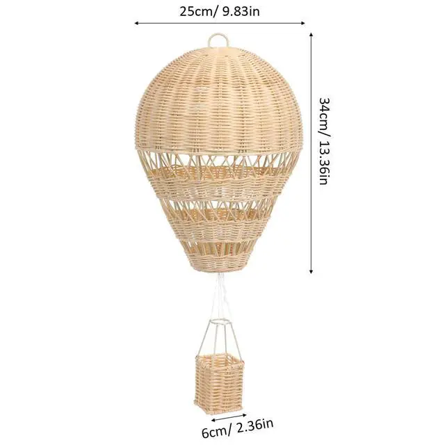 Alt view image 4 of 6 - Natural Rattan Woven Hot Air Balloon Decor 13.38X9.84X2.36In Hanging Nursery Wall Art Kids Room Photo Prop Home Decorative Supply