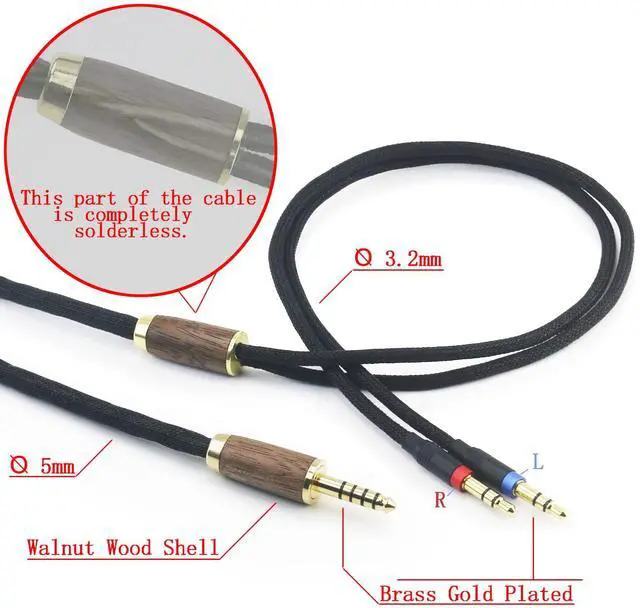 Alt view image 2 of 6 - 4.4mm Balanced Cable 6N OCC Copper Silver Plated Cord Walnut Wood Shell Compatible with Hifiman Sundara, Ananda, Arya, HE400SE, HE4XX, HE-400i Headphone (2 x 3.5mm Version)