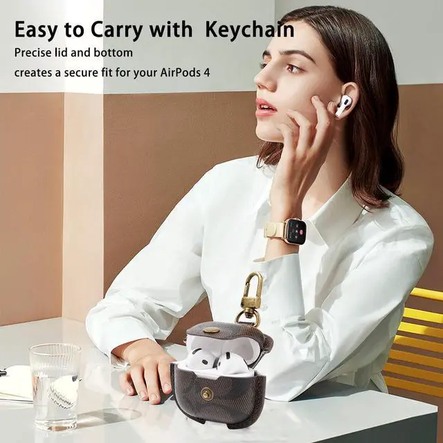 Alt view image 6 of 6 - for AirPods Pro 4 Case 2024, Full-Body Protective Cover for AirPods 4th Generation Case, Compatible with AirPods 4th Wireless Charging Case with Keychain, Coffee