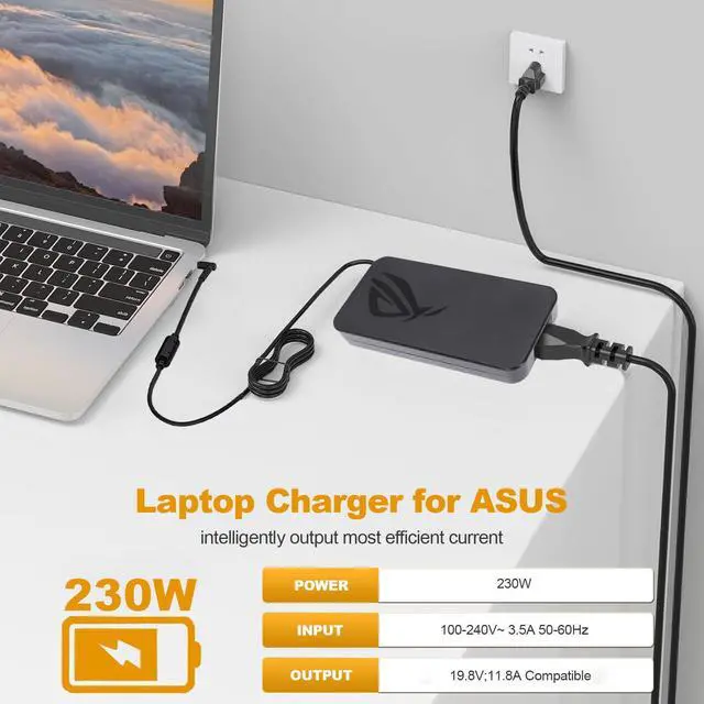 Alt view image 3 of 6 - 230W 11.8A 19.5V ADP-230GB B AC Charger for ASUS ROG Zephyrus S GX531GM GX502GW GX701GX GX501 GU501G GU501GM GU501 GU502GV ROG Strix GL703 GL504GM GL704GM Gaming Laptop Power Supply Adapter Cord