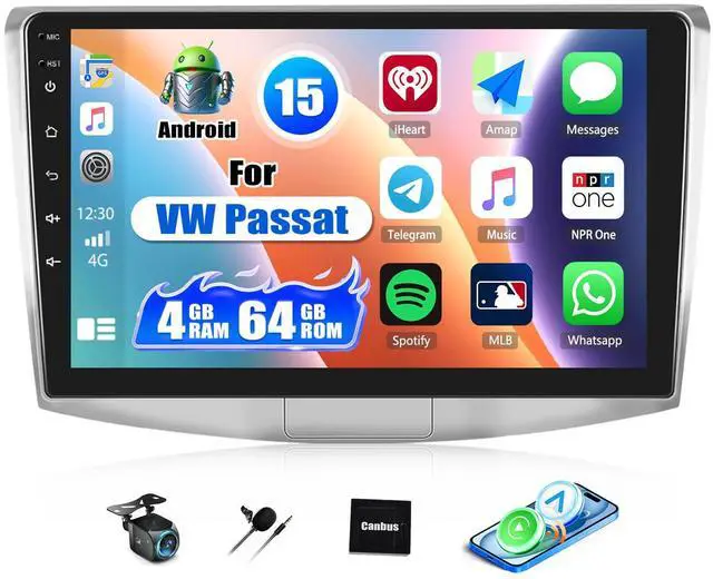 Main image of 4G+64G Car Radio Stereo for Volkswagen VW Passat 2006-2011 with Wireless CarPlay Android Auto, 9" 1280 * 720P Touch Screen Head Unit Android 15 Radio with 32EQ Bluetooth 5.0 GPS WiFi FM Backup Camera
