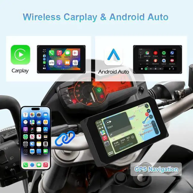 Alt view image 3 of 6 - Motorcycle Carplay Screen, Wireless Carplay and Android Auto, GPS Navigation, Tire Pressure Sensors, WiFi 5 Inch Touchscreen HD 1080P Front and Rear Camera Motorcycle Dash Camera DVR (5inch)