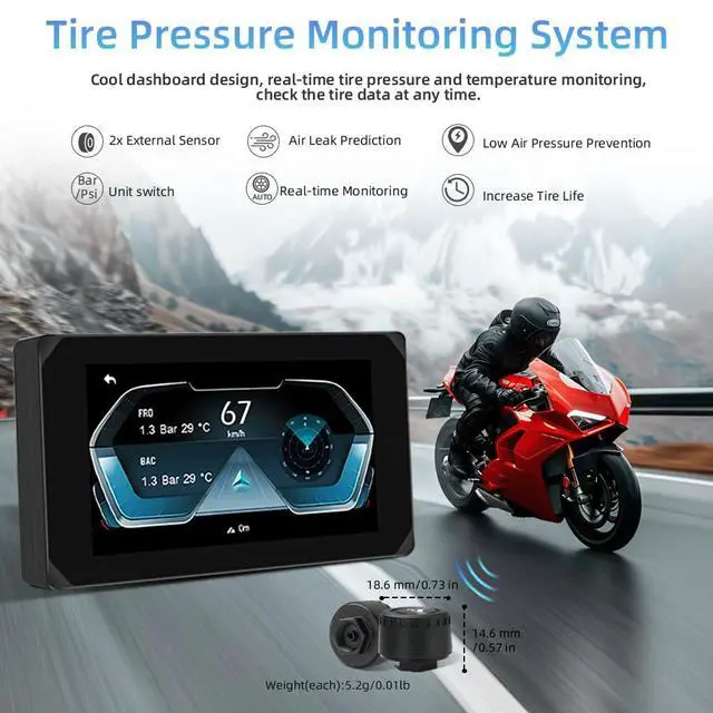 Alt view image 4 of 6 - Motorcycle Carplay Screen, Wireless Carplay and Android Auto, GPS Navigation, Tire Pressure Sensors, WiFi 5 Inch Touchscreen HD 1080P Front and Rear Camera Motorcycle Dash Camera DVR (5inch)
