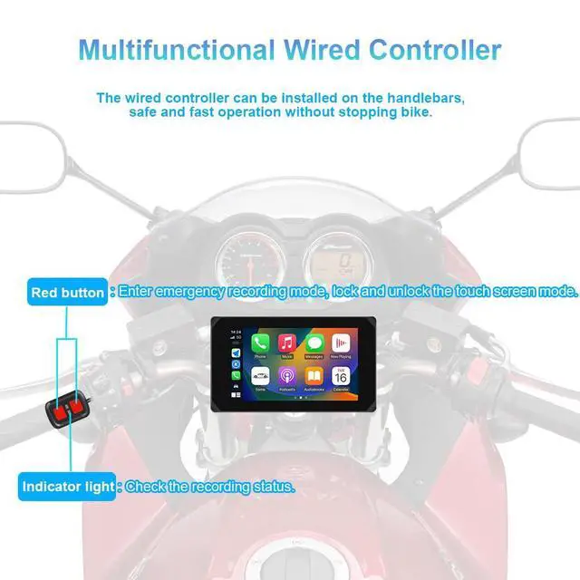 Alt view image 5 of 6 - Motorcycle Carplay Screen, Wireless Carplay and Android Auto, GPS Navigation, Tire Pressure Sensors, WiFi 5 Inch Touchscreen HD 1080P Front and Rear Camera Motorcycle Dash Camera DVR (5inch)