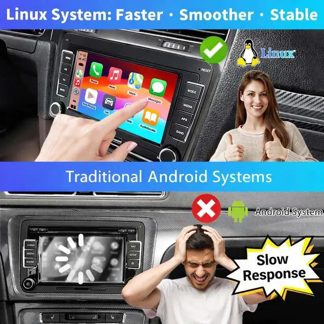 Alt view image 2 of 6 - Car Radio for Volkswagen VW Passat Jetta Golf Touran Beetle, 7 Inch IPS Touch Screen Car Stereo, Wireless CarPlay & Android Auto, Bluetooth 5.0, WiFi, FM/AM, MirrorLink, Steering Wheel Control