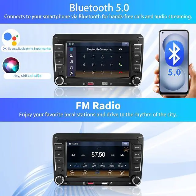 Alt view image 4 of 6 - Car Radio for Volkswagen VW Passat Jetta Golf Touran Beetle, 7 Inch IPS Touch Screen Car Stereo, Wireless CarPlay & Android Auto, Bluetooth 5.0, WiFi, FM/AM, MirrorLink, Steering Wheel Control