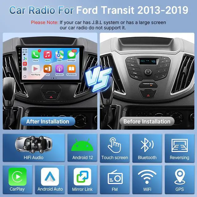 Alt view image 2 of 6 - Car Stereo Radio for Ford Transit 2013 2014 2015 2016 2017 2018 2019 Upgrade, Support Wireless Carplay/Android Auto/Bluetooth/GPS/Backup Camera/SWC (Model A, 2+32G)
