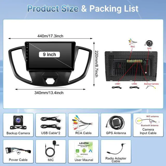 Alt view image 5 of 6 - Car Stereo Radio for Ford Transit 2013 2014 2015 2016 2017 2018 2019 Upgrade, Support Wireless Carplay/Android Auto/Bluetooth/GPS/Backup Camera/SWC (Model A, 2+32G)