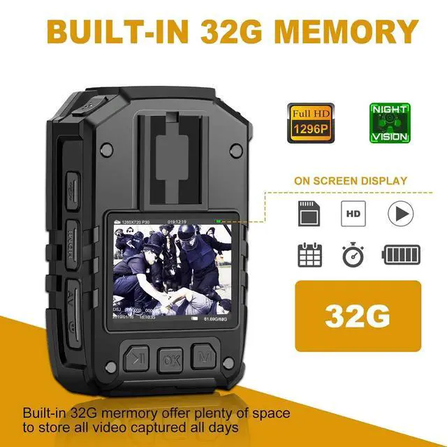 Alt view image 2 of 6 - 1296P HD Police Body Camera,32G Memory,CammPro I826 Premium Portable Body Camera,Waterproof Body-Worn Camera with 2 Inch Display,Night Vision,GPS for Law Enforcement Recorder,Security Guards,Personal