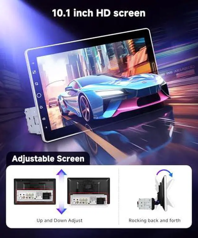Alt view image 4 of 6 - 10.1 inch Single Din Car Stereo Wireless CarPlay Android Auto, Car Radio with Bluetooth 5.2, FM/AM/RDS, IPS Touch Screen, Car Audio Receiver Backup Camera, Mirror Link, EQ/USB,/AUX/SWC/MIC