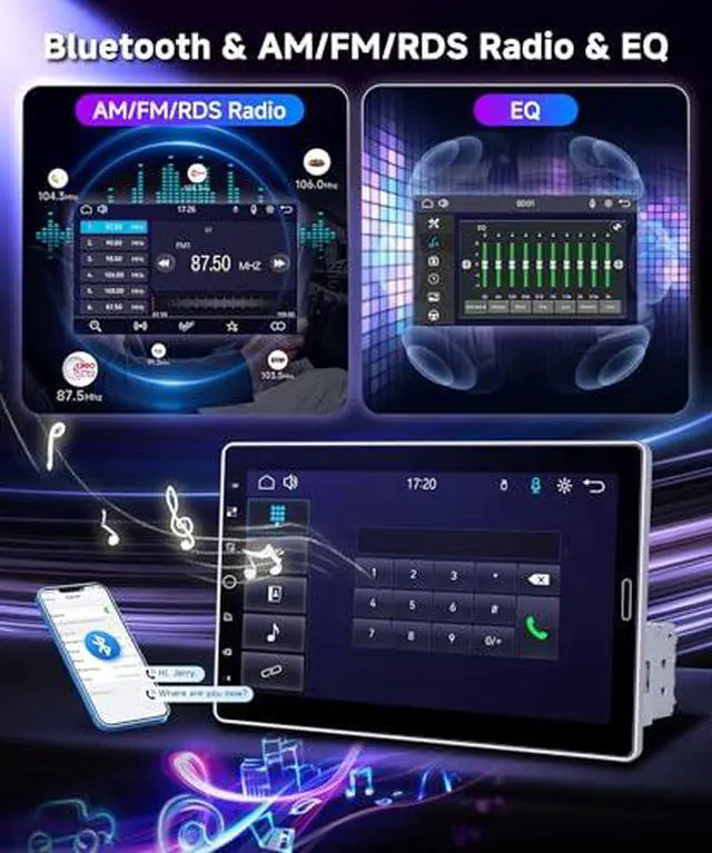 Alt view image 5 of 6 - 10.1 inch Single Din Car Stereo Wireless CarPlay Android Auto, Car Radio with Bluetooth 5.2, FM/AM/RDS, IPS Touch Screen, Car Audio Receiver Backup Camera, Mirror Link, EQ/USB,/AUX/SWC/MIC