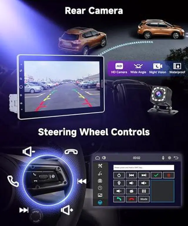 Alt view image 6 of 6 - 10.1 inch Single Din Car Stereo Wireless CarPlay Android Auto, Car Radio with Bluetooth 5.2, FM/AM/RDS, IPS Touch Screen, Car Audio Receiver Backup Camera, Mirror Link, EQ/USB,/AUX/SWC/MIC