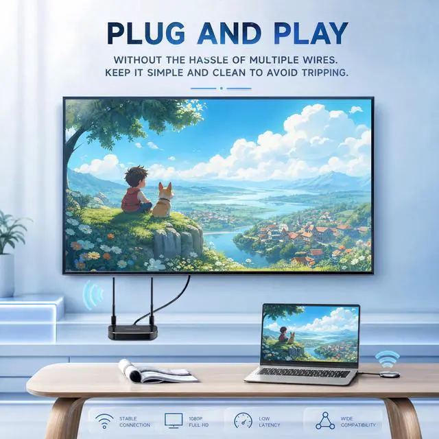 Alt view image 4 of 6 - Wireless HDMI Extender 5G - 4K Wireless HDMI/VGA Transmitter Receiver Kit, 164FT/50M Streaming Video for Laptop/Computer to Monitor/Projector/HDTV