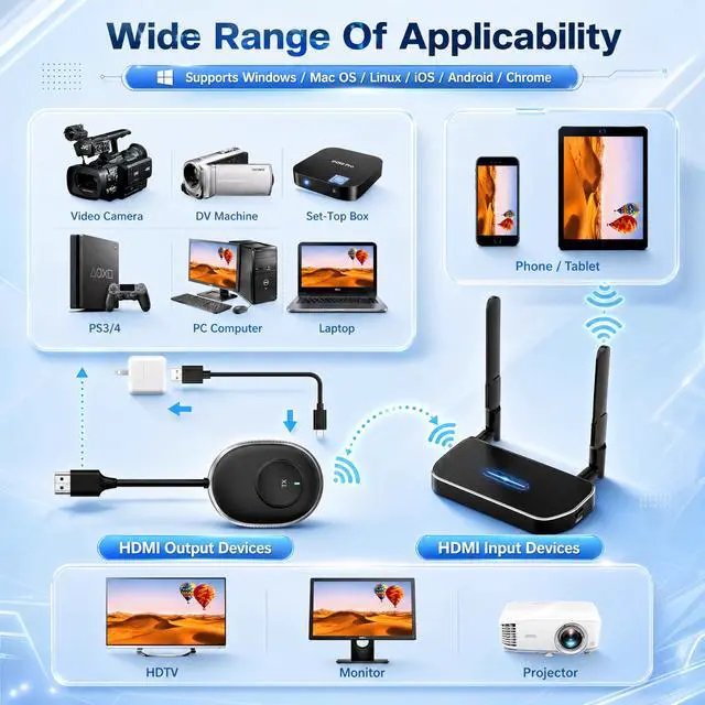 Alt view image 5 of 6 - Wireless HDMI Extender 5G - 4K Wireless HDMI/VGA Transmitter Receiver Kit, 164FT/50M Streaming Video for Laptop/Computer to Monitor/Projector/HDTV
