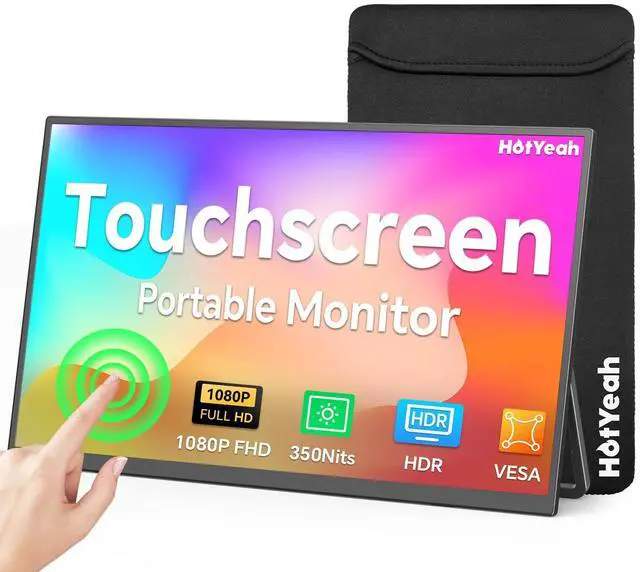 Main image of 15.6" Portable Monitor Touchscreen, 1080P 10-Point Touch Portable Monitor | 1500:1 USB-C HDMI Travel Screen w/ Sleeve Bag & Speaker, 2nd External Display for Laptop Mac PC Phone Tablet, VESA Mountable