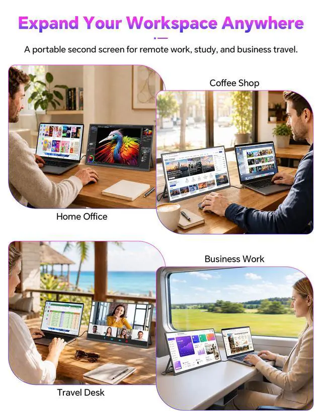 Alt view image 6 of 6 - 15.6" Portable Monitor Touchscreen, 1080P 10-Point Touch Portable Monitor | 1500:1 USB-C HDMI Travel Screen w/ Sleeve Bag & Speaker, 2nd External Display for Laptop Mac PC Phone Tablet, VESA Mountable