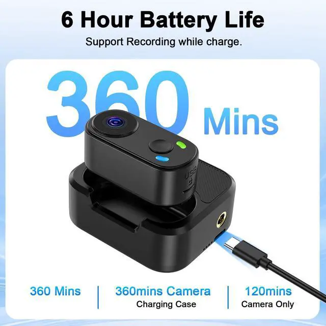 Alt view image 2 of 6 - Mini Body Action Camera with Charging Case, FHD 2K, 64GB Thumb Size Small POV Camera with WiFi, 360min Runtime, Tiny Wearable Magnetic Camcorder for Work Vlogging Travel Pet Cycling