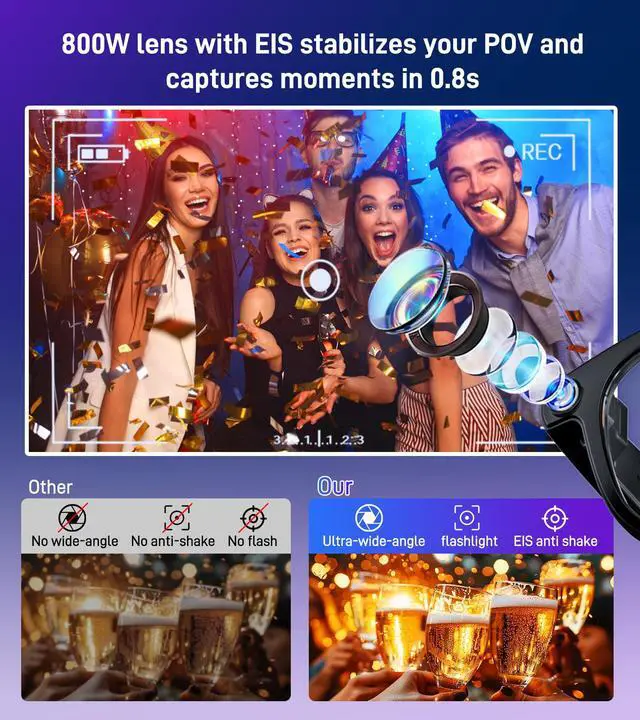 Alt view image 3 of 6 - Smart Glasses with Camera and Bluetooth - AI Glasses for Men Anti-Shake Real-Time Translation Object Recognition ChatGPT Assistant Long Battery Life for Meetings Video Recording Vlogs (Universal Size)