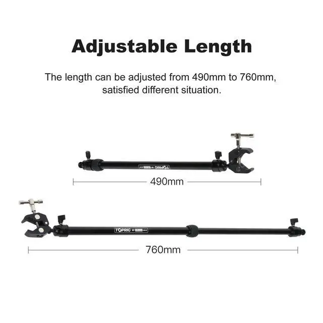 Alt view image 2 of 6 - Camera Slider Support Arm(2 Arms in), Adjustable Tripod Stability Arm for Increasing Stability in Aluminum Alloy Extendable Pole for Slider Rail Track with C Clamp and Ballhead