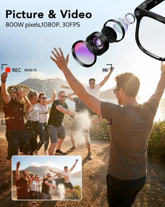 Alt view image 4 of 6 - Smart Glasses with Camera, Bluetooth Music & Call, 800W HD Camera Glasses, 1080P Video Recording, Built-in ChatGPT Voice Assistant Control for Men Women(White)