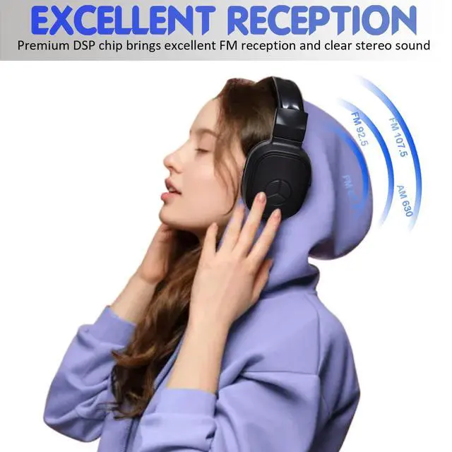 Alt view image 2 of 6 - Personal Portable FM Radio, Headphones Radio with Great Reception | LCD Display, Soft Ear Muffs, FM Receiver, Powered by 2 AAA Batteries(Not Included), Pocket Radio for Walking, Jogging