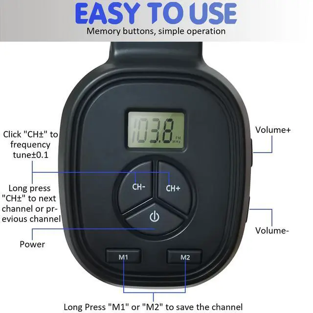 Alt view image 3 of 6 - Personal Portable FM Radio, Headphones Radio with Great Reception | LCD Display, Soft Ear Muffs, FM Receiver, Powered by 2 AAA Batteries(Not Included), Pocket Radio for Walking, Jogging