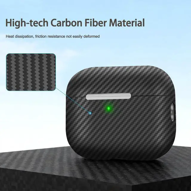Alt view image 3 of 6 - Case for AirPods Pro 3 2025 Carbon Fiber, Sturdy Durable Carbon Fiber 0.5 mm Thin Cover for AirPods Pro 3rd Generation Skin Case with Comfortable Grip Black/Gray