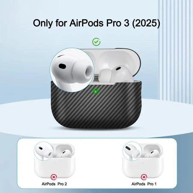 Alt view image 5 of 6 - Case for AirPods Pro 3 2025 Carbon Fiber, Sturdy Durable Carbon Fiber 0.5 mm Thin Cover for AirPods Pro 3rd Generation Skin Case with Comfortable Grip Black/Gray