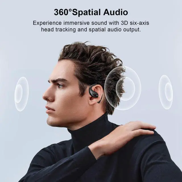 Alt view image 3 of 6 - Open Ear Clip Wireless Earbuds Bone Conduction Headphones, Bluetooth 5.4, Open Ear Design for Running Fitness,Office,Built-in Mic, IPX7 Waterproof, LED Display Charging Case,Ear Hooks Black