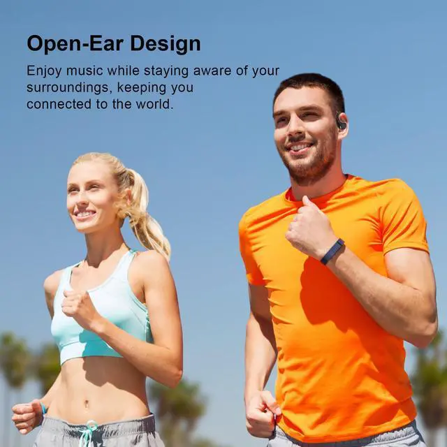 Alt view image 5 of 6 - Open Ear Clip Wireless Earbuds Bone Conduction Headphones, Bluetooth 5.4, Open Ear Design for Running Fitness,Office,Built-in Mic, IPX7 Waterproof, LED Display Charging Case,Ear Hooks Black