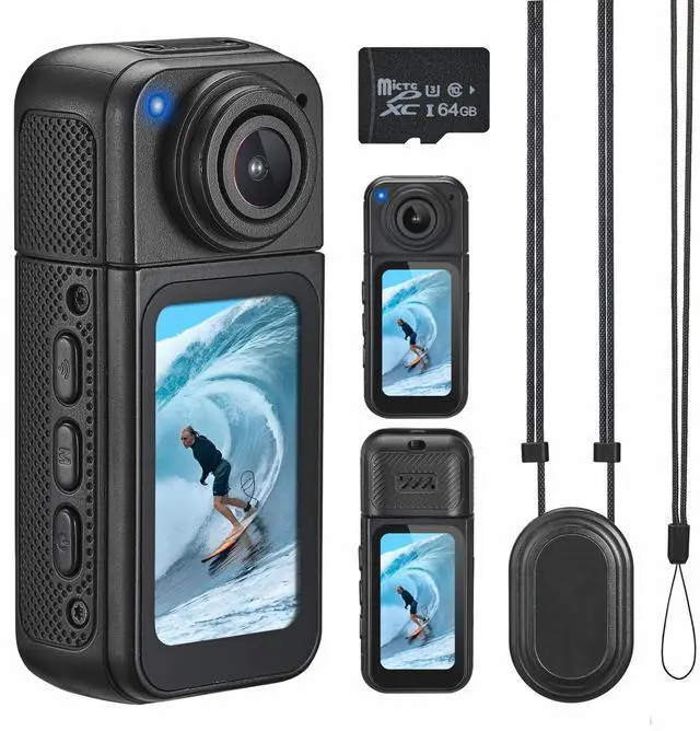 Main image of Mini Body Camera with 64GB Storage, 1080P Pocket Video Recorder with 180° Rotating Lens,Thumb Size Wearable Body Cam with Screen,Portable Camera for Outdoor, Cycling, Vlog, Travel | 1080P HD, 180° rot